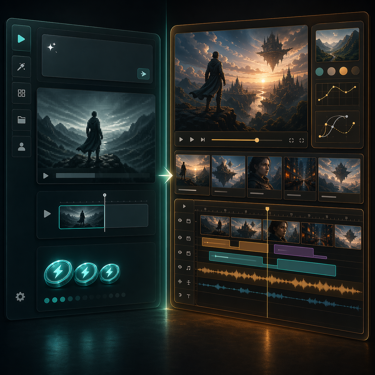Kling 3 Lite guide hero image: split-screen AI video workflow showing free Lite prompt testing on one side and full Kling 3.0 production tools on the other